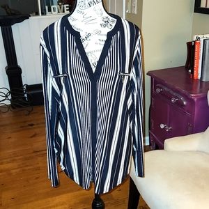 3/$25 INC Black and White Striped Blouse Size XL